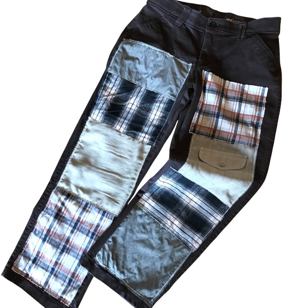 Upcycled Boho Patchwork Jeans, Brown Hippie Grunge Pants, Women's Size 8 Short